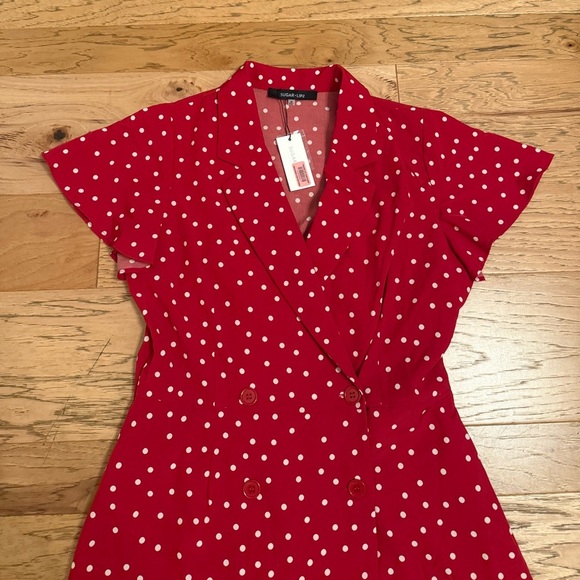 Sugar Lips Red Polka Dot Romper Dress - Picture 3 of 3